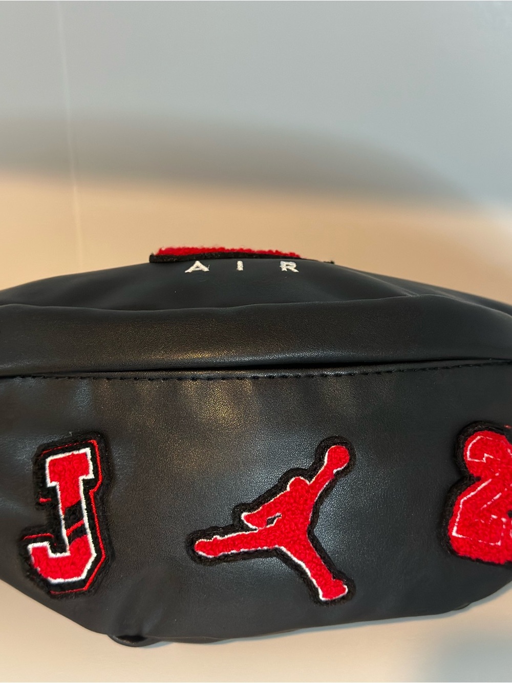 Black Red Patch Leather Waist Bag with AIR JORDAN Detail